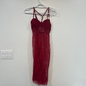 Victorias Secret Sheer Red Lace Slip Size 34C Lingerie Sexy Caged Bustier